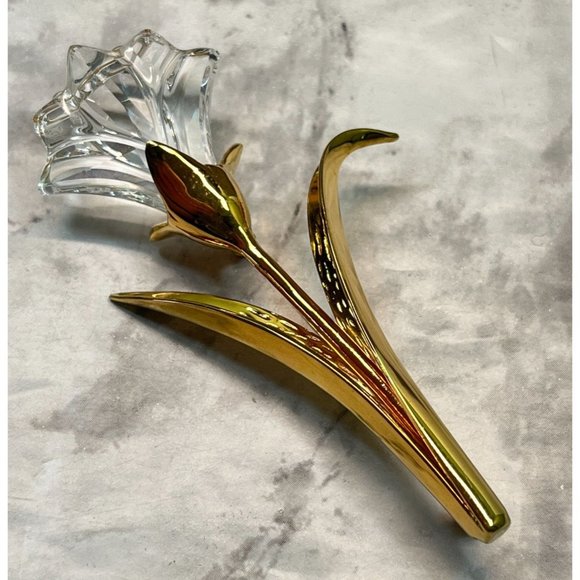 Swarovski Crystal Memories Lily Brooch Flower Pin Gold Tone Swan Signed - Picture 7 of 8